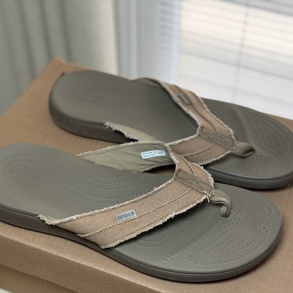 CROCS Comfort Flip Flops - brown and Tan size 13 - Picture 2 of 3